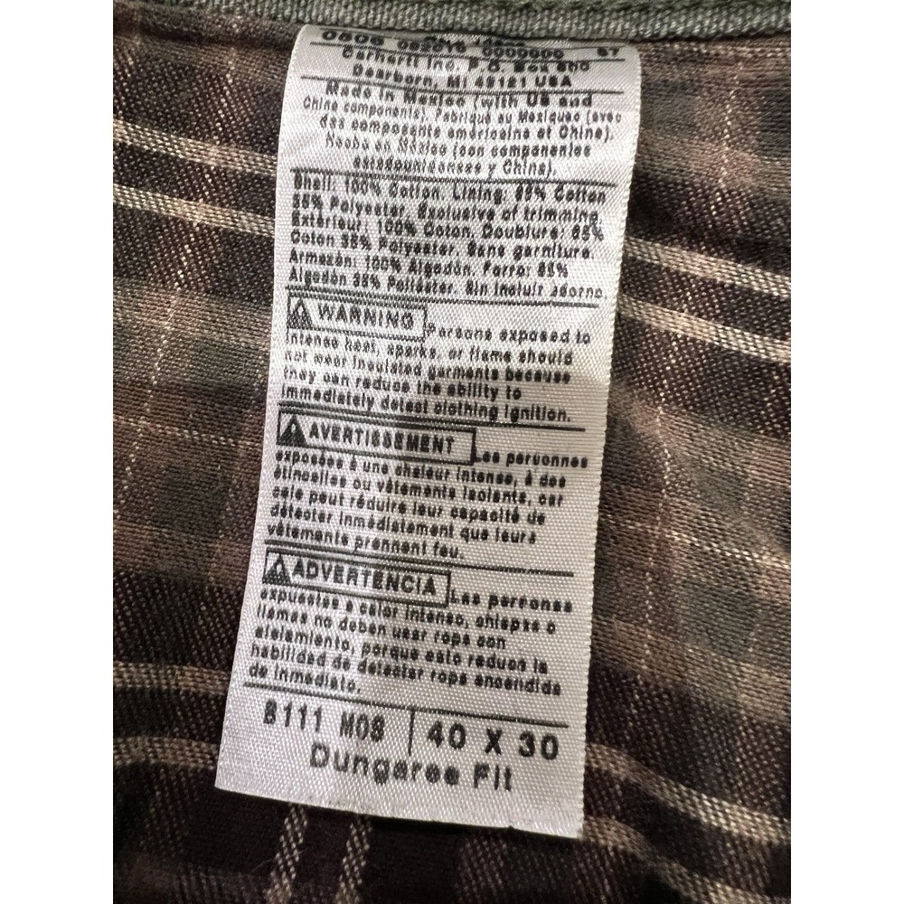 Carhartt B111 Mens Moss Green Flannel Lined Loose Fit Carpenter Pants Size 40x29 - Picture 2 of 12